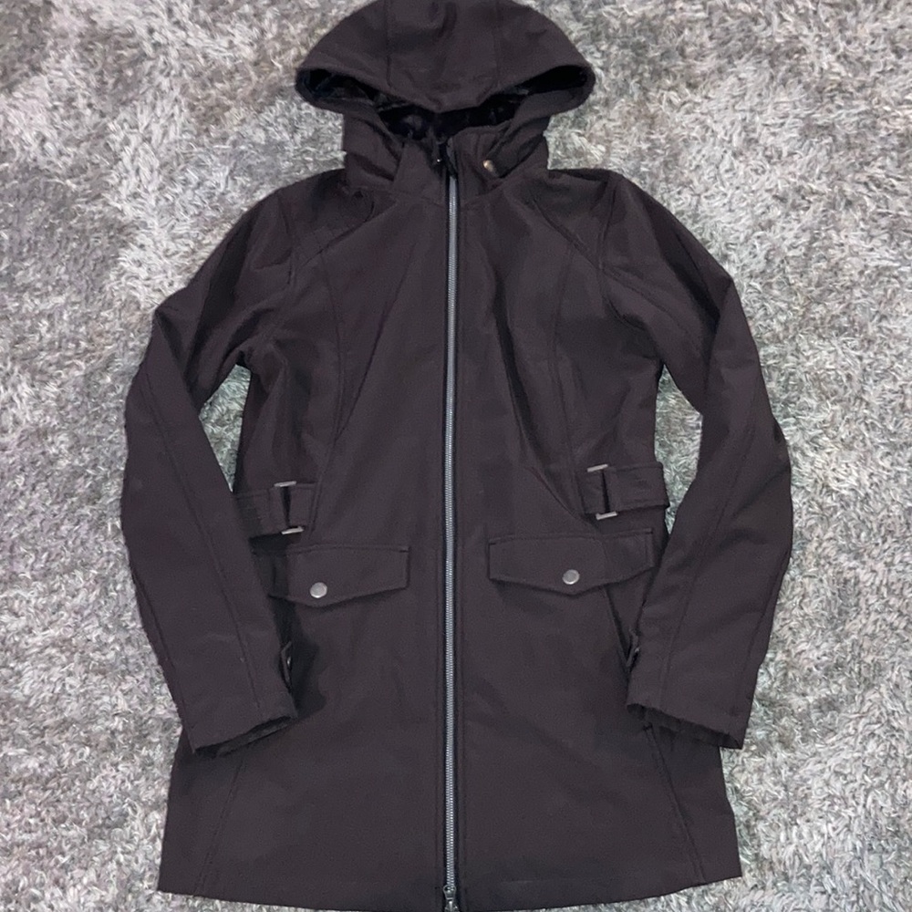 Free country brown long jacket Sz small hooded women’s